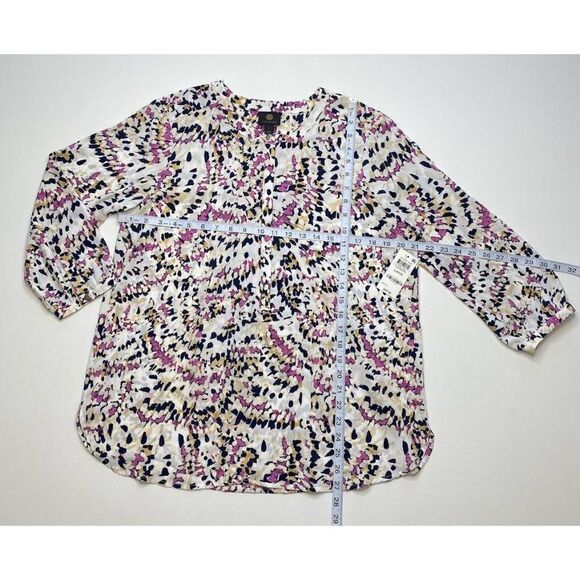 JM Collection Blouse Top Large Women's Artistic Print Pleated-Back NEW - Picture 5 of 9